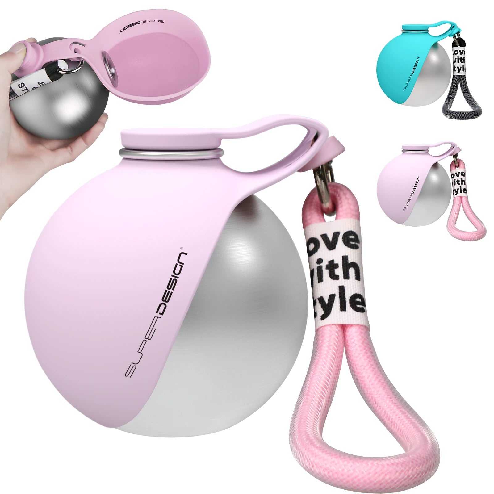 Stainless Steel Dog Water Bottle with Fold-Out Bowl