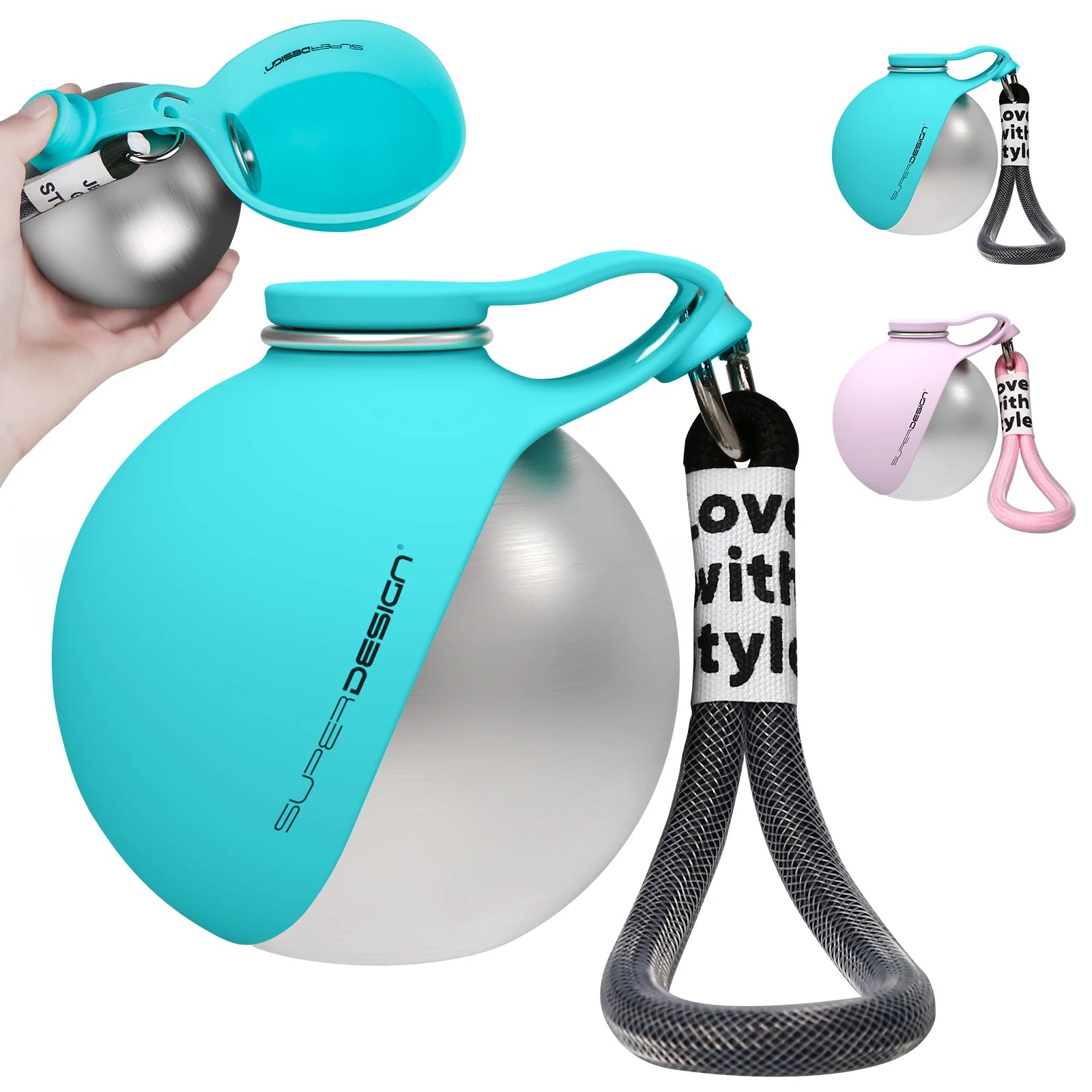 Stainless Steel Dog Water Bottle with Fold-Out Bowl