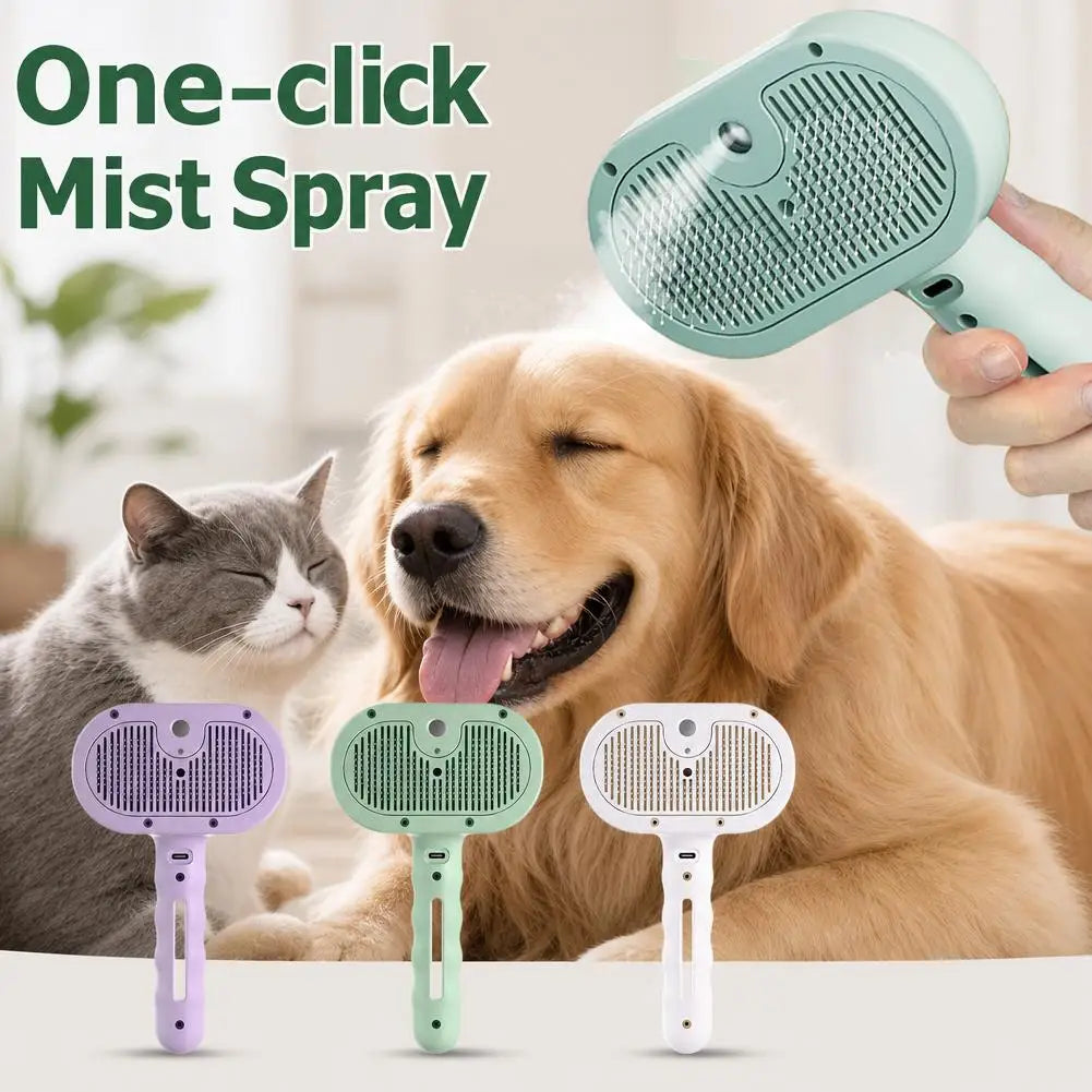 Steam Pet Grooming Brush 3 In 1 Rechargeable Mist Spray Comb For Cats Dogs Hair Removal Massage Tool Anti Static Cat Brush