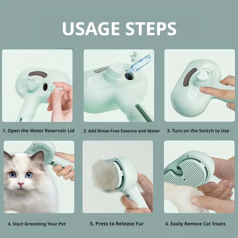 Steam Pet Grooming Brush 3 In 1 Rechargeable Mist Spray Comb For Cats Dogs Hair Removal Massage Tool Anti Static Cat Brush