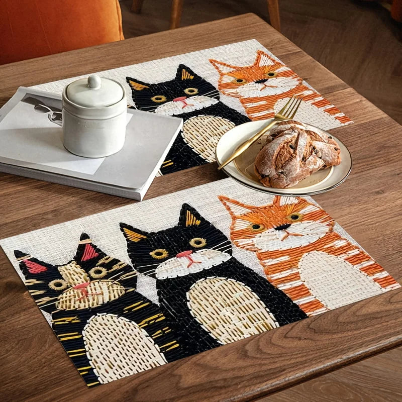 VIKAMA Cartoon Cat Meal Mat Waterproof and Oil proof Table Mat Home Kitchen Restaurant Desktop Decoration Accessories