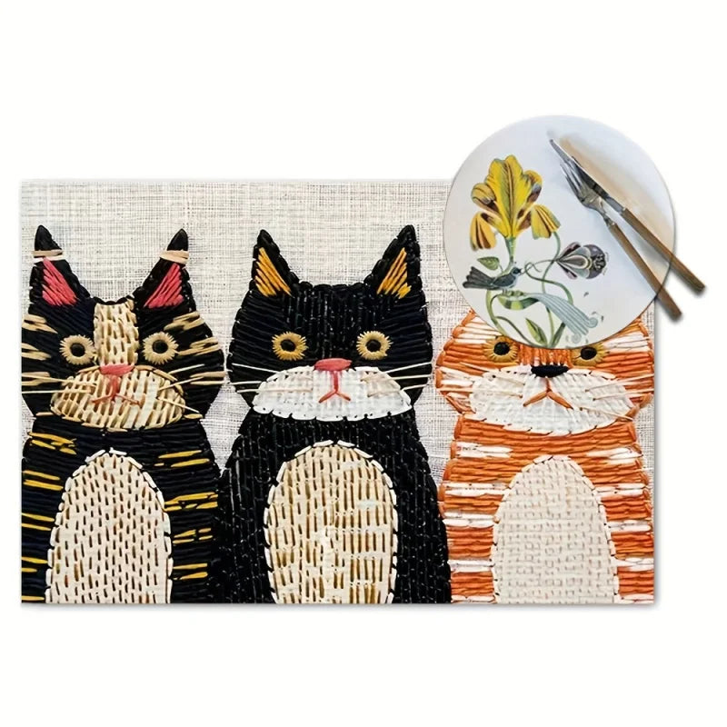 VIKAMA Cartoon Cat Meal Mat Waterproof and Oil proof Table Mat Home Kitchen Restaurant Desktop Decoration Accessories
