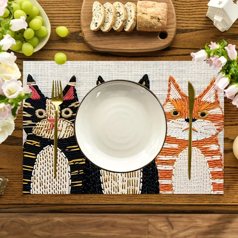 VIKAMA Cartoon Cat Meal Mat Waterproof and Oil proof Table Mat Home Kitchen Restaurant Desktop Decoration Accessories