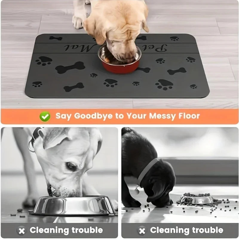 Waterproof Absorbent Pet Feeding Mat For Winter - Quick Dry Pet Placemat For Food And Water Bowl With Rubber Backing For Dog Cat