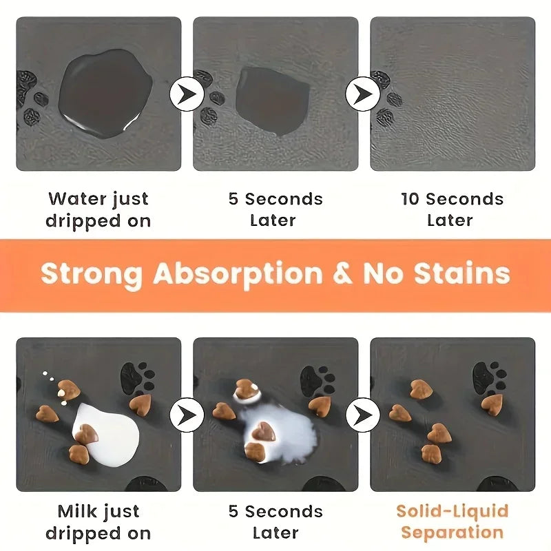 Waterproof Absorbent Pet Feeding Mat For Winter - Quick Dry Pet Placemat For Food And Water Bowl With Rubber Backing For Dog Cat